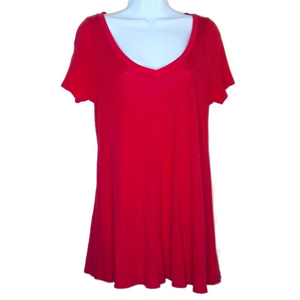 Michael Lauren Red Top Tee Tunic V-Neck Swing Flowy Trapeze Stretch EUC Sz M